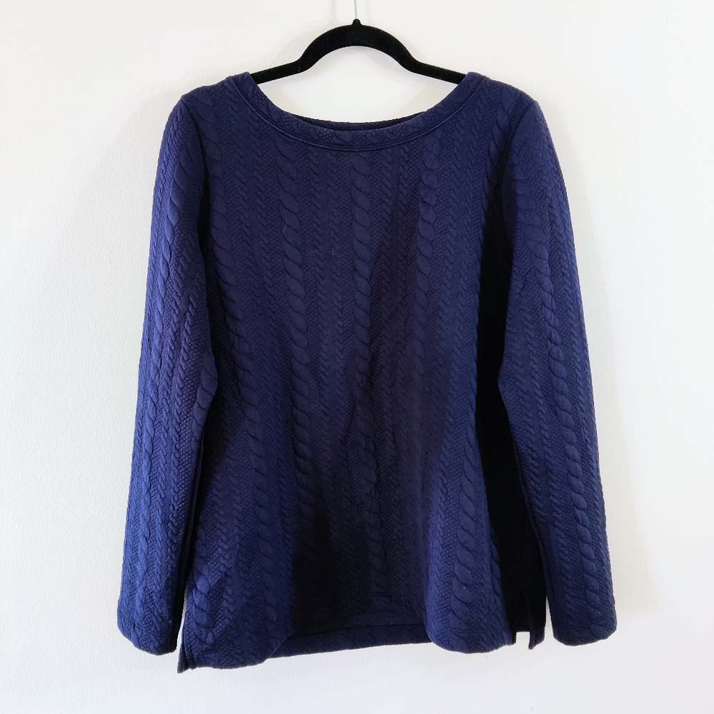 Talbots Navy Crewneck Textured Sweatshirt